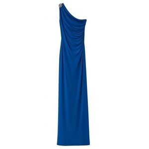 New Ralph Lauren Royal Blue One Shoulder Evening Gown Ruched Prom Formal Dress 6